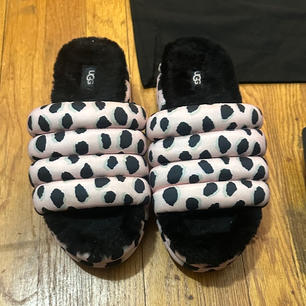 UGG Black and Pink Animal Print Slides